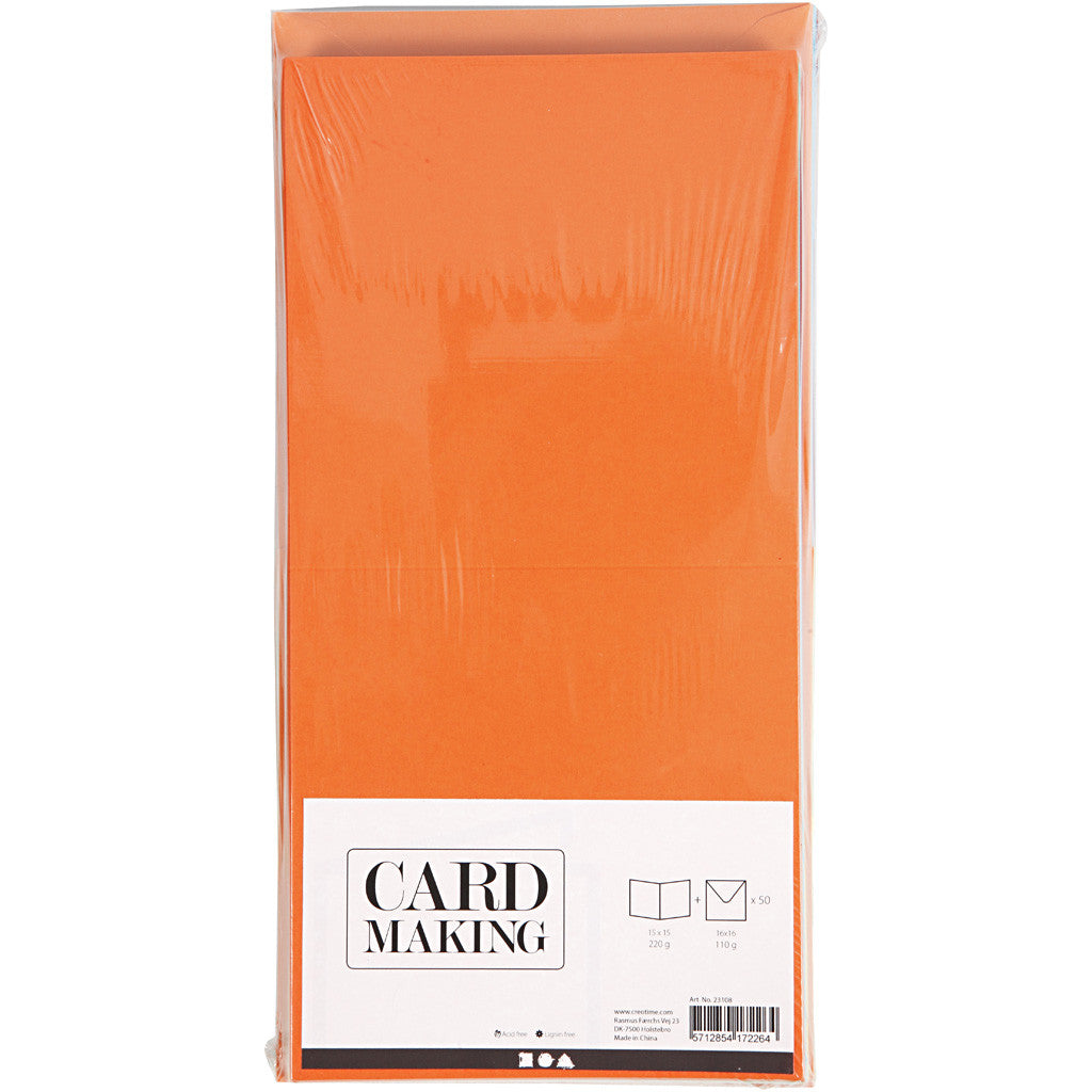 Cartes et enveloppes, dimension carte 15x15 cm, dimension enveloppes 16x16 cm, 110+220 gr, ass. de couleurs, 50 set/ 1 Pq. [HOB-23108]