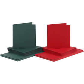 Cartes et enveloppes, dimension carte 15x15 cm, dimension enveloppes 16x16 cm, 110+230 gr, vert, rouge, 50 set/ 1 Pq. [HOB-23116]
