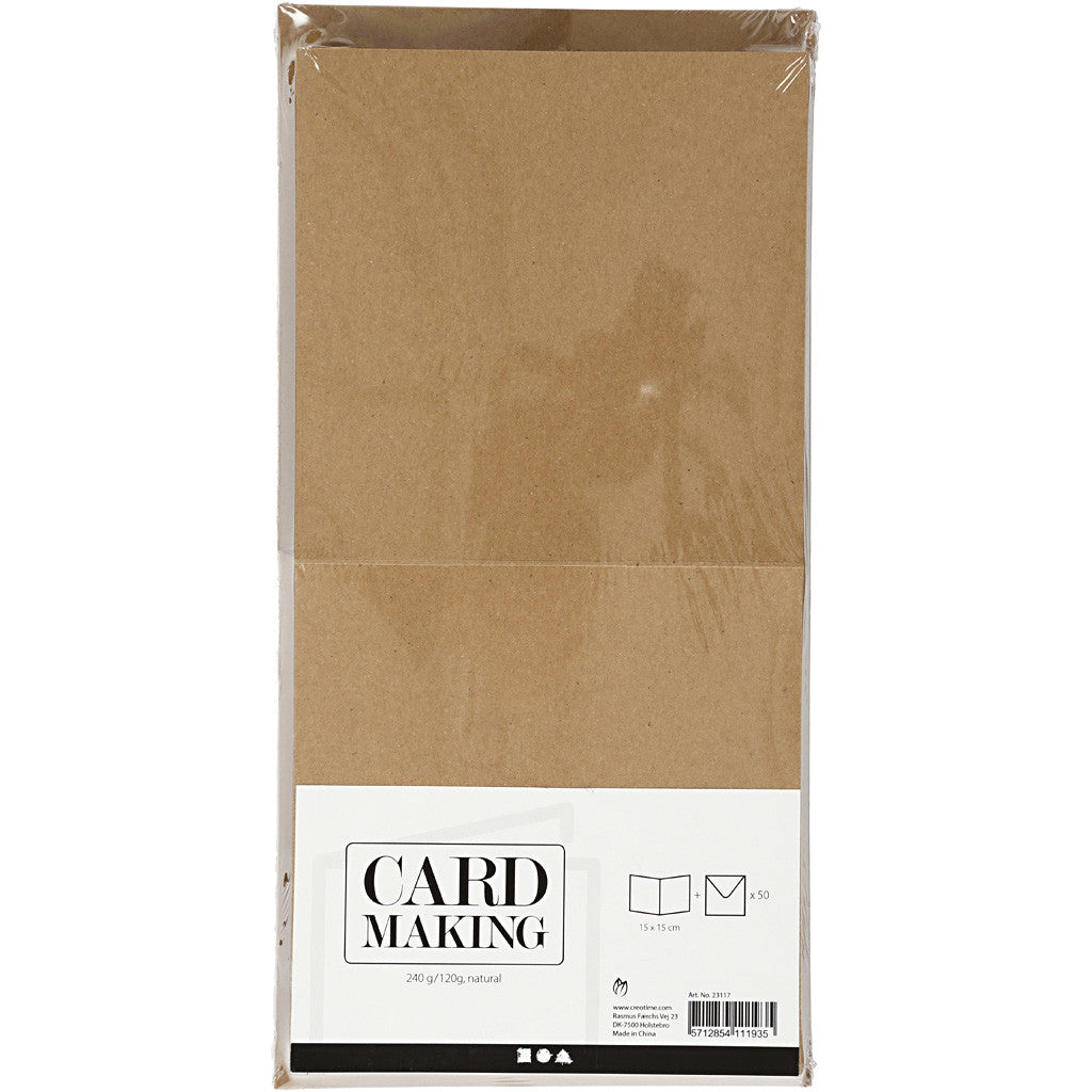 Cartes et enveloppes, dimension carte 15x15 cm, dimension enveloppes 16x16 cm, 120+240 gr, naturel, 50 set/ 1 Pq. [HOB-23117]