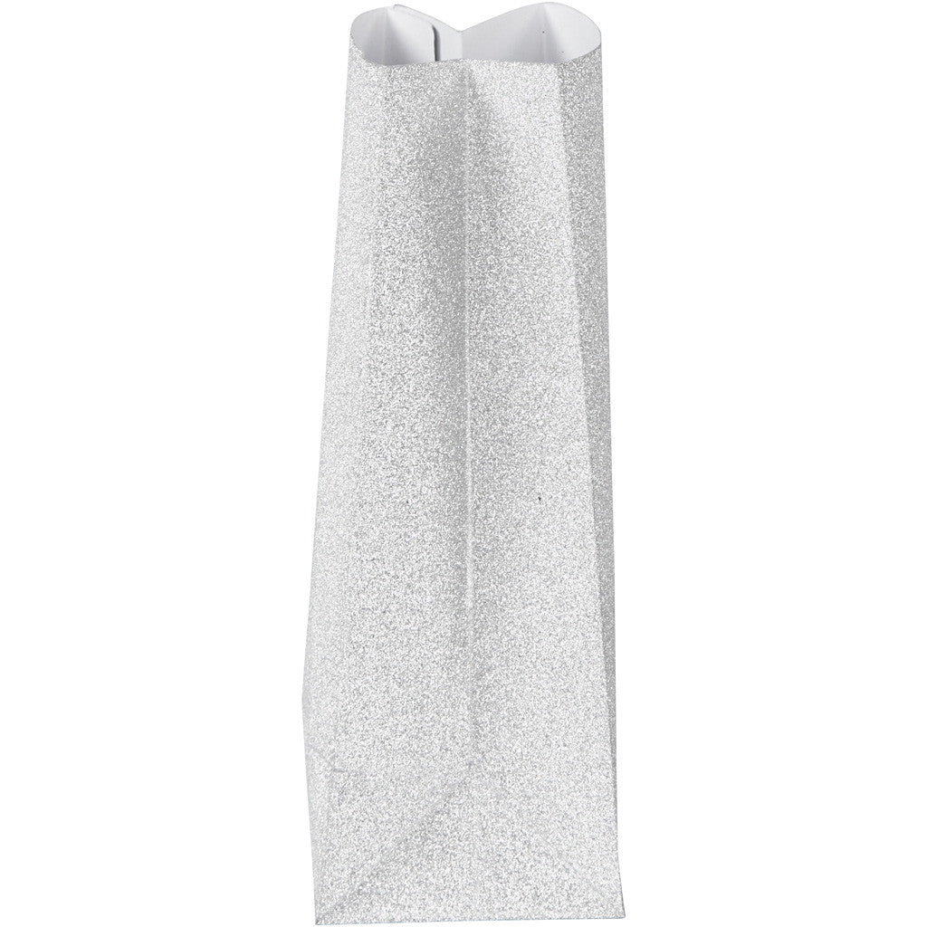 Sac en Papier, H : 17 cm, dim. 6x9 cm, 120 gr, argent, 8 pièces/ 1 Pq. [HOB-23137]