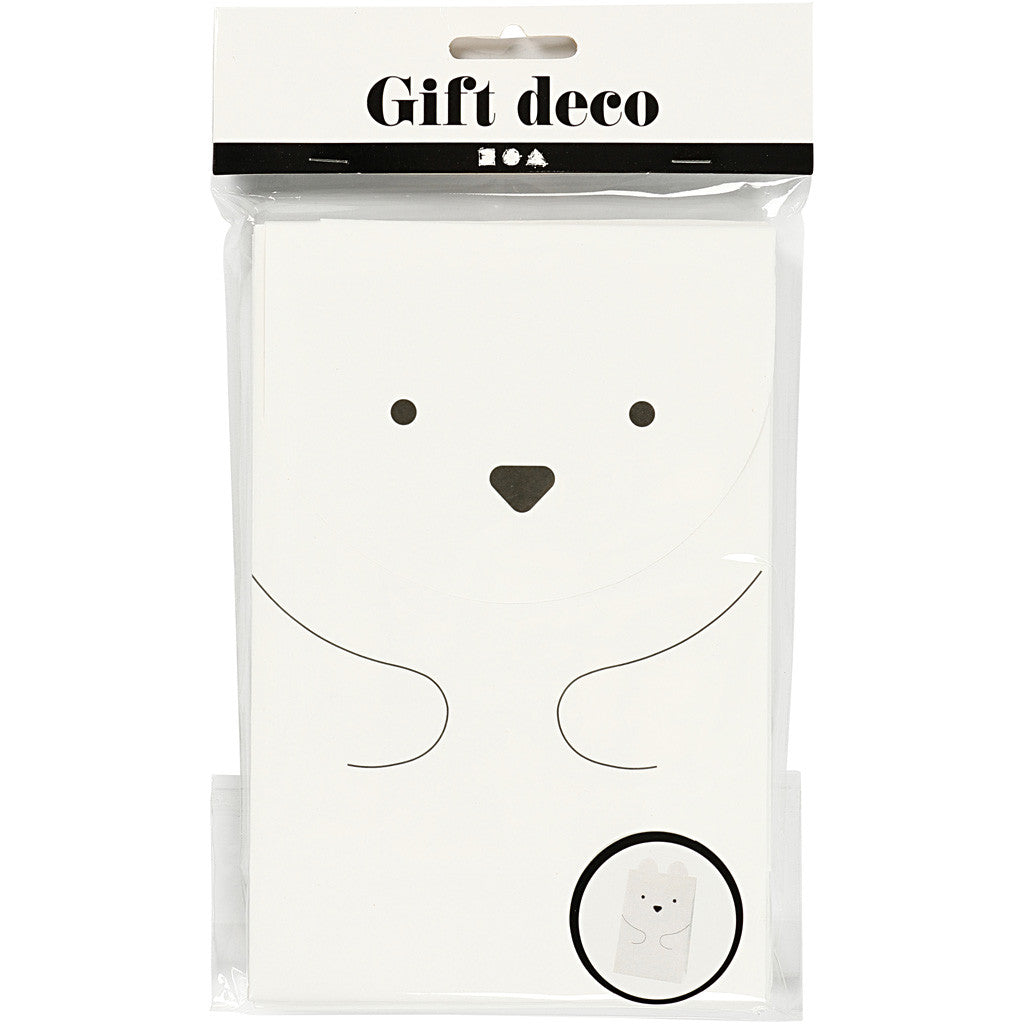 Sac en papier, ours polaire, H : 18 cm, dim. 6x12 cm, 80 gr, blanc, 6 pièces/ 1 Pq. [HOB-23181]