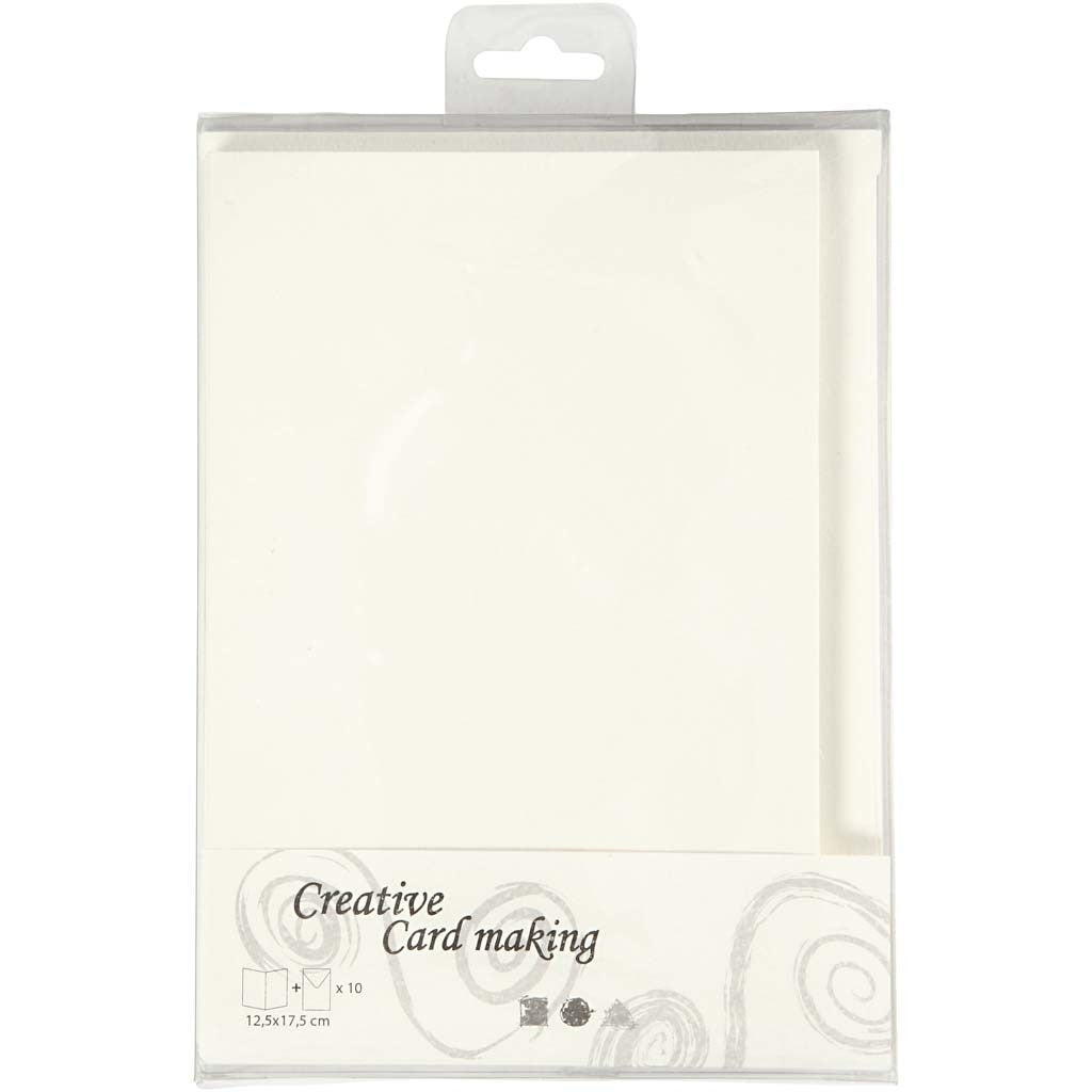 Cartes et enveloppes, dimension carte 12,5x17,5 cm, dimension enveloppes 14x19 cm, blanc cassé, 10 set/ 1 Pq. [HOB-23706]