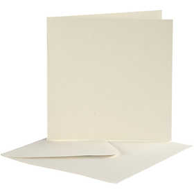 Cartes et enveloppes, dimension carte 12,5x12,5 cm, dimension enveloppes 13,5x13,5 cm, blanc cassé, 10 set/ 1 Pq. [HOB-23728]