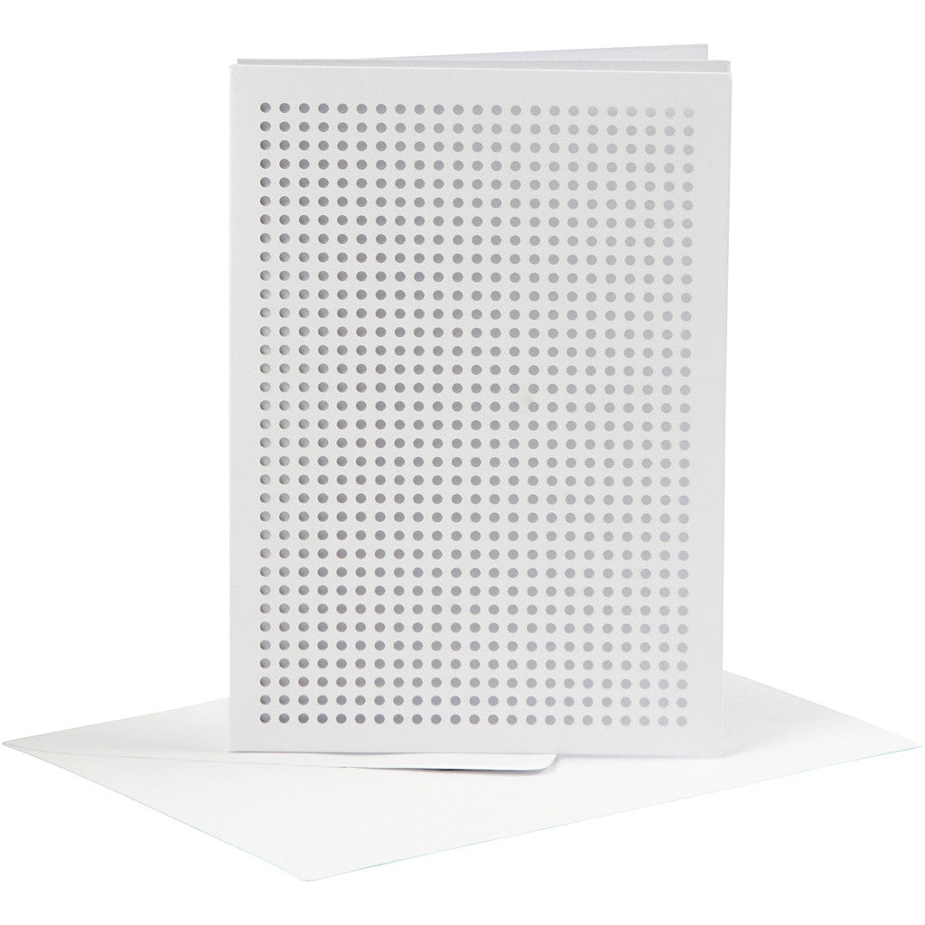 Carte pour broderie, dimension carte 10,5x15 cm, dimension enveloppes 11,5x16,5 cm, blanc, 6 set/ 1 Pq. [HOB-23901]