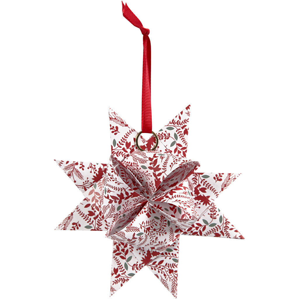 Bandes de papier étoiles, L : 44+78 cm, d 6,5+11,5 cm, L : 15+25 mm, rouge, blanc, 48 bandes/ 1 Pq. [HOB-24352]
