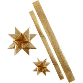 Bandes de papier étoiles, L : 86+100 cm, d 11,5+18,5 cm, L : 25+40 mm, glitter or, 16 bandes/ 1 Pq. [HOB-24356]