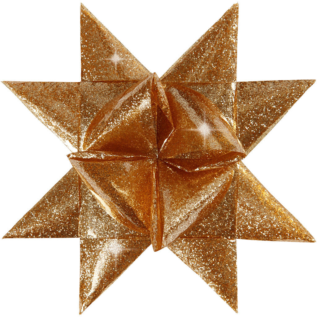 Bandes de papier étoiles, L : 86+100 cm, d 11,5+18,5 cm, L : 25+40 mm, glitter or, 16 bandes/ 1 Pq. [HOB-24356]