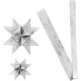 Bandes de papier étoiles, L : 44+78 cm, d 6,5+11,5 cm, L : 15+25 mm, argent, 32 bandes/ 1 Pq. [HOB-24394]