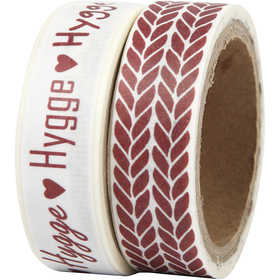 Ruban adhésif Washi Tape, 'Hygge' et tricot, L : 15 mm, 2x5 m/ 1 Pq. [HOB-24766]