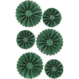 Rosettes en papier, d 35+50 mm, glitter vert, 6 pièces/ 1 Pq. [HOB-24781]