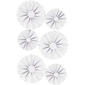 Rosettes en papier, d 35+50 mm, glitter blanc, 6 pièces/ 1 Pq. [HOB-24782]