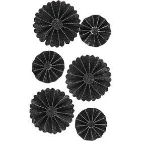 Rosettes en papier, d 35+50 mm, glitter noir, 6 pièces/ 1 Pq. [HOB-24787]