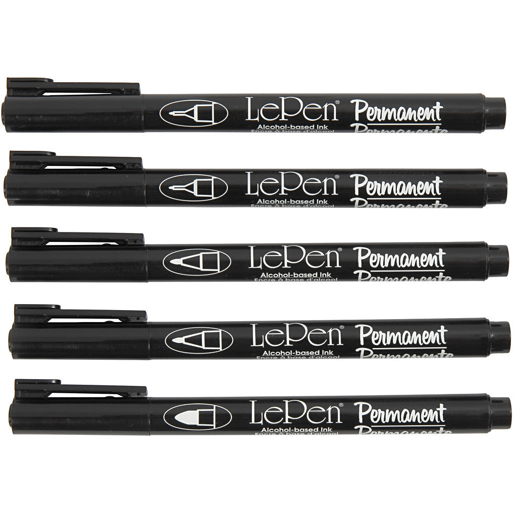 Feutres permanents, trait 2x0,6+2x0,8+1,3 mm, noir, 5 pièces/ 1 Pq. [HOB-25010]