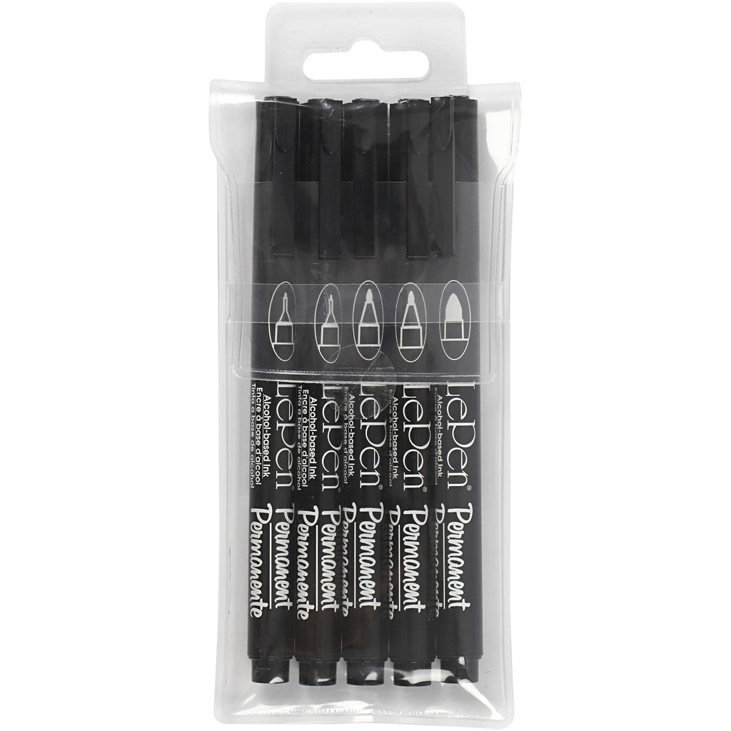 Feutres permanents, trait 2x0,6+2x0,8+1,3 mm, noir, 5 pièces/ 1 Pq. [HOB-25010]