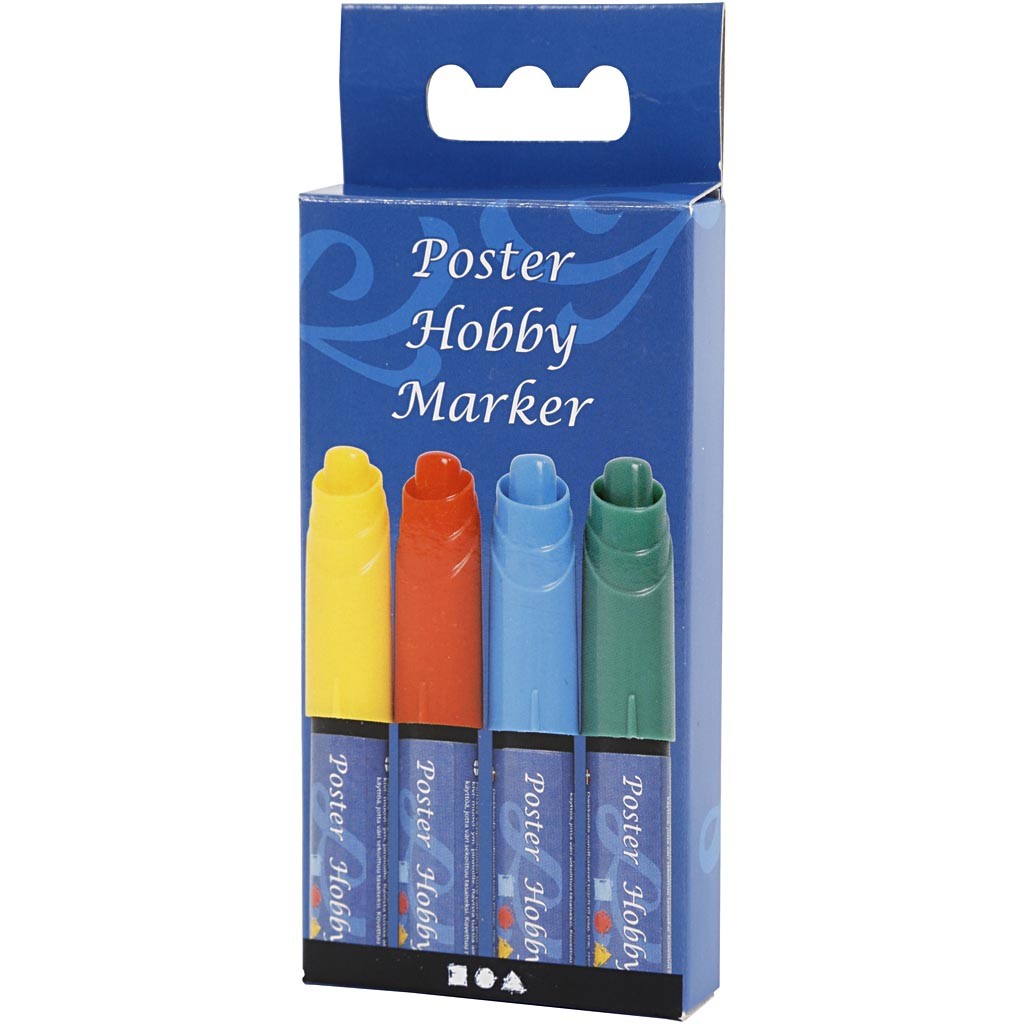 Poster Hobby Marker, trait 3 mm, bleu, vert, rouge, jaune, 4 pièces/ 1 Pq. [HOB-25048]