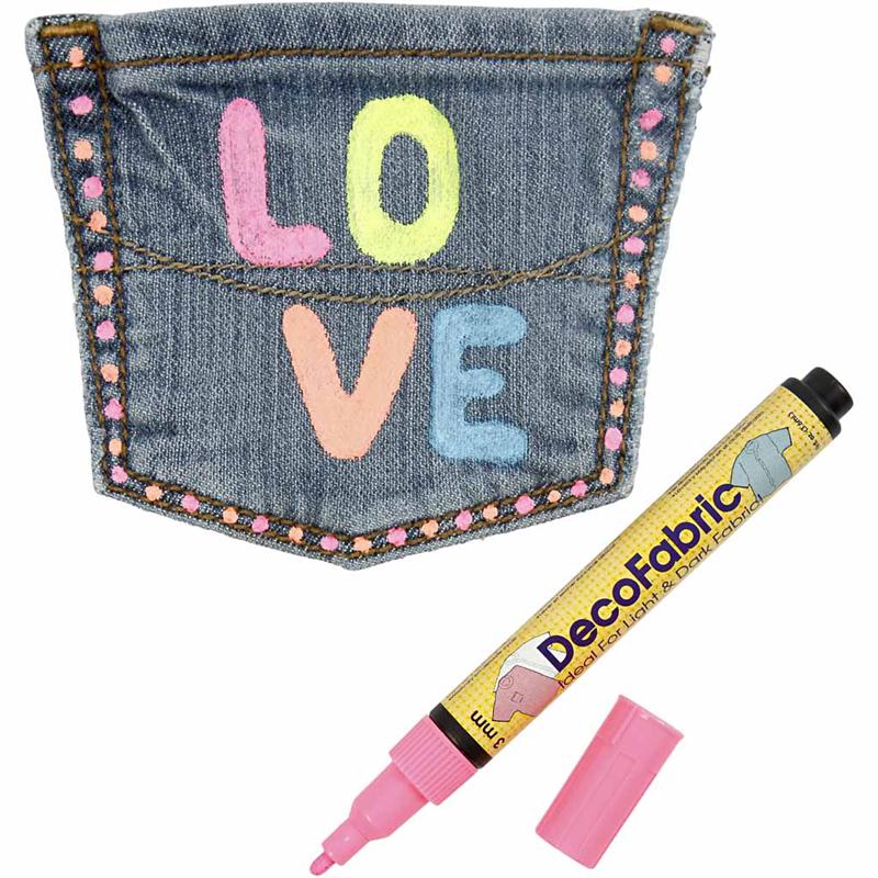 Feutres Textile Glitter Deco, trait 3 mm, couleurs néons, 6 pièces/ 1 Pq. [HOB-25098]