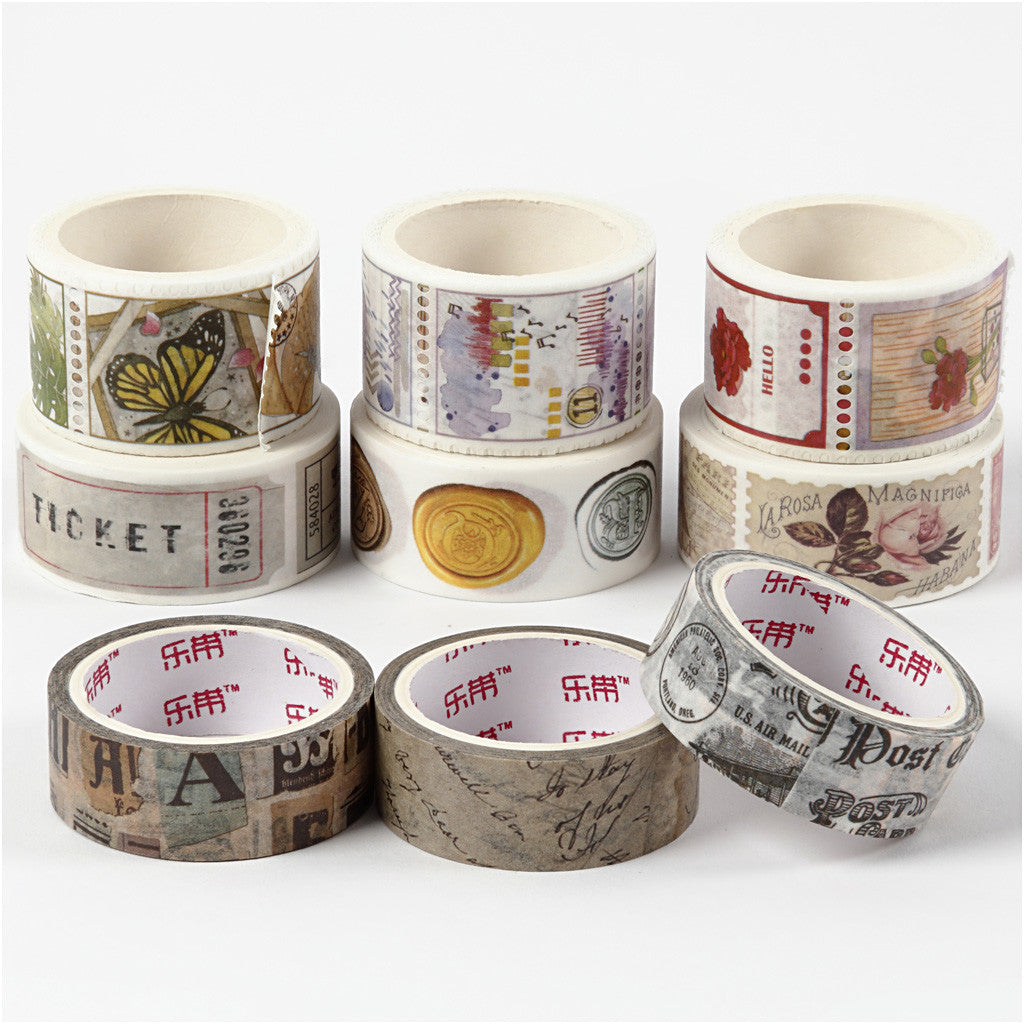 Ruban adhésif Washi Tape, L : 3+5 M, L : 15+25 mm, 9 rouleau/ 1 Pq. [HOB-25246]