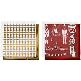 Film décoratif et feuille de papier transfert, casse-noisette, Père Noël et ballerine, feuille 15x15 cm, or, rouge, blanc, 4 flles/ 1 Pq. [HOB-25334]