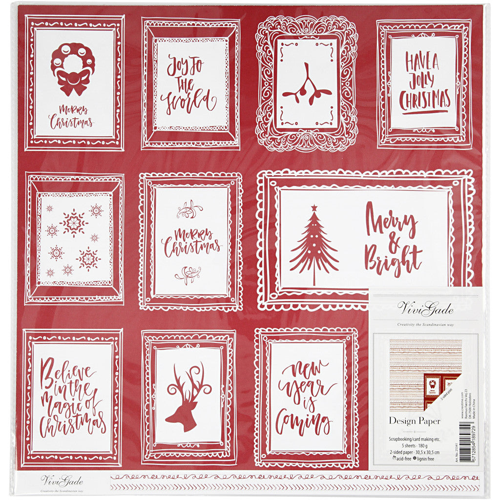 Papier Design, cadres avec texte et doodles, feuille 30,5x30,5 cm, 180 gr, 5 flles/ 1 Pq. [HOB-25341]