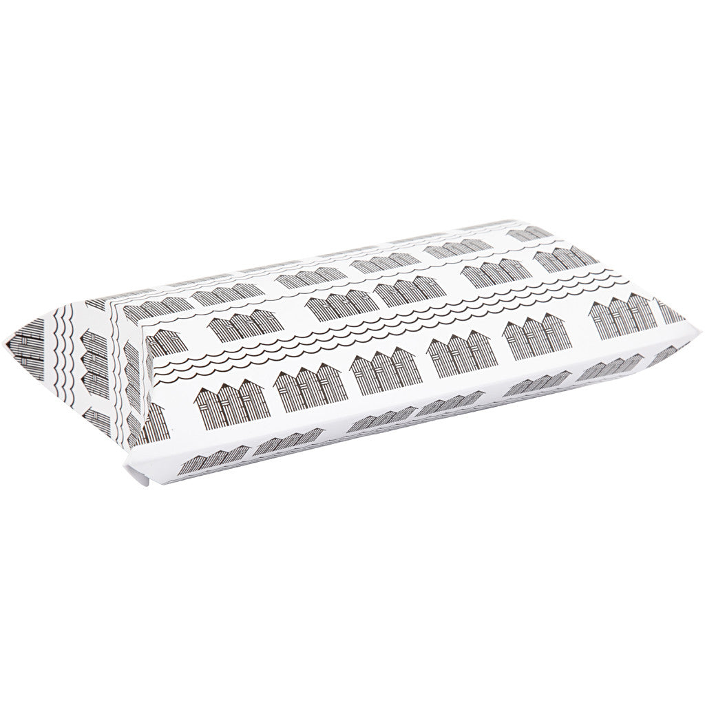 Boîte d'emballage à plier, cabines de plage, dim. 18x15x6 cm, 300 gr, noir, blanc, 3 pièces/ 1 Pq. [HOB-25365]