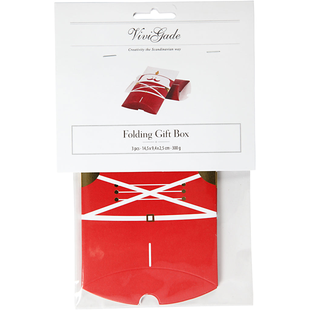 Boîte d'emballage à plier, casse-noisette, dim. 12x9,4x2,5 cm, 300 gr, or, rouge, blanc, 3 pièces/ 1 Pq. [HOB-25374]