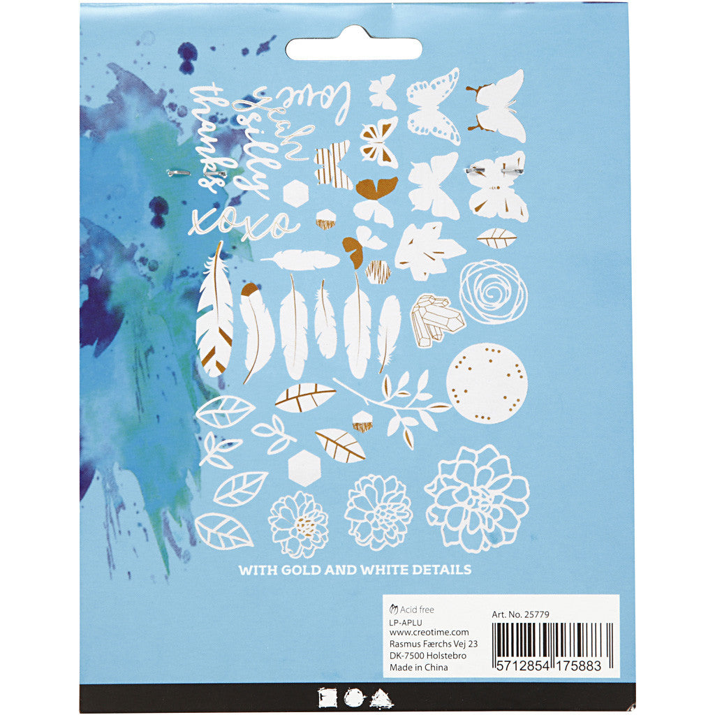 Étiquettes avec motifs dorés pour aquarelles, dim. 1,5-10 cm, 44 pièces/ 1 Pq. [HOB-25779]