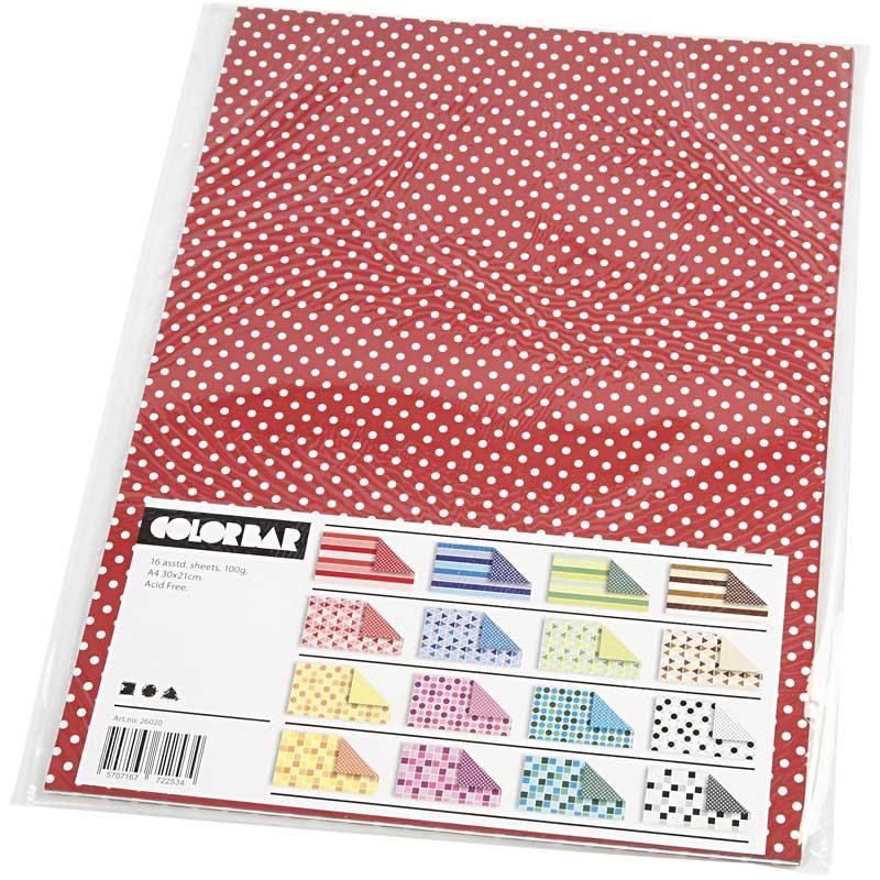 Papier Color Bar, A4, feuille 210x297 mm, 100 gr, 16 flles ass./ 1 Pq. [HOB-26020]