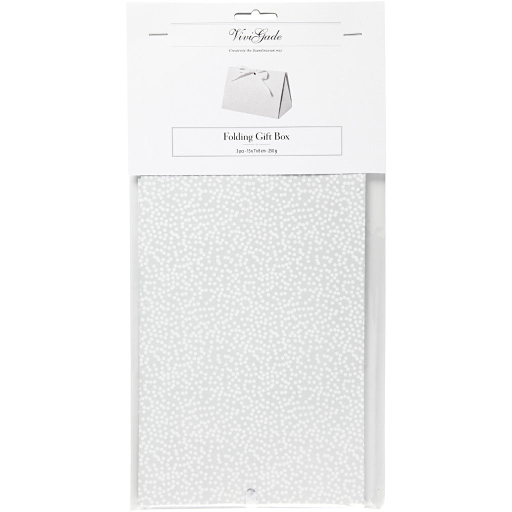 Boîte cadeau à plier, points, dim. 15x7x8 cm, 250 gr, gris, 3 pièces/ 1 Pq. [HOB-26296]