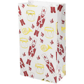 Sac en papier, casse-noisette, H : 21 cm, dim. 6x12 cm, or, rouge, blanc, 8 pièces/ 1 Pq. [HOB-26297]