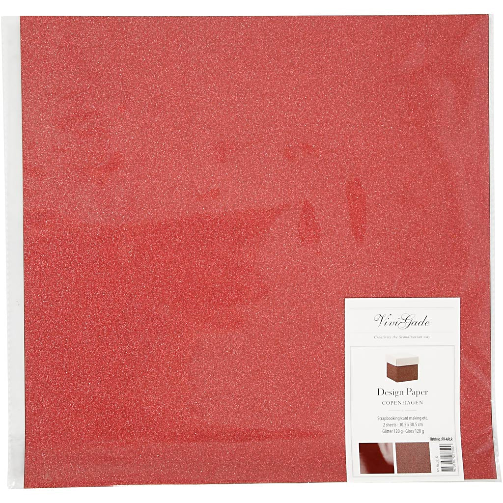 Papier Design, feuille 30,5x30,5 cm, 120+128 gr, rouge, 2 flles/ 1 Pq. [HOB-26332]