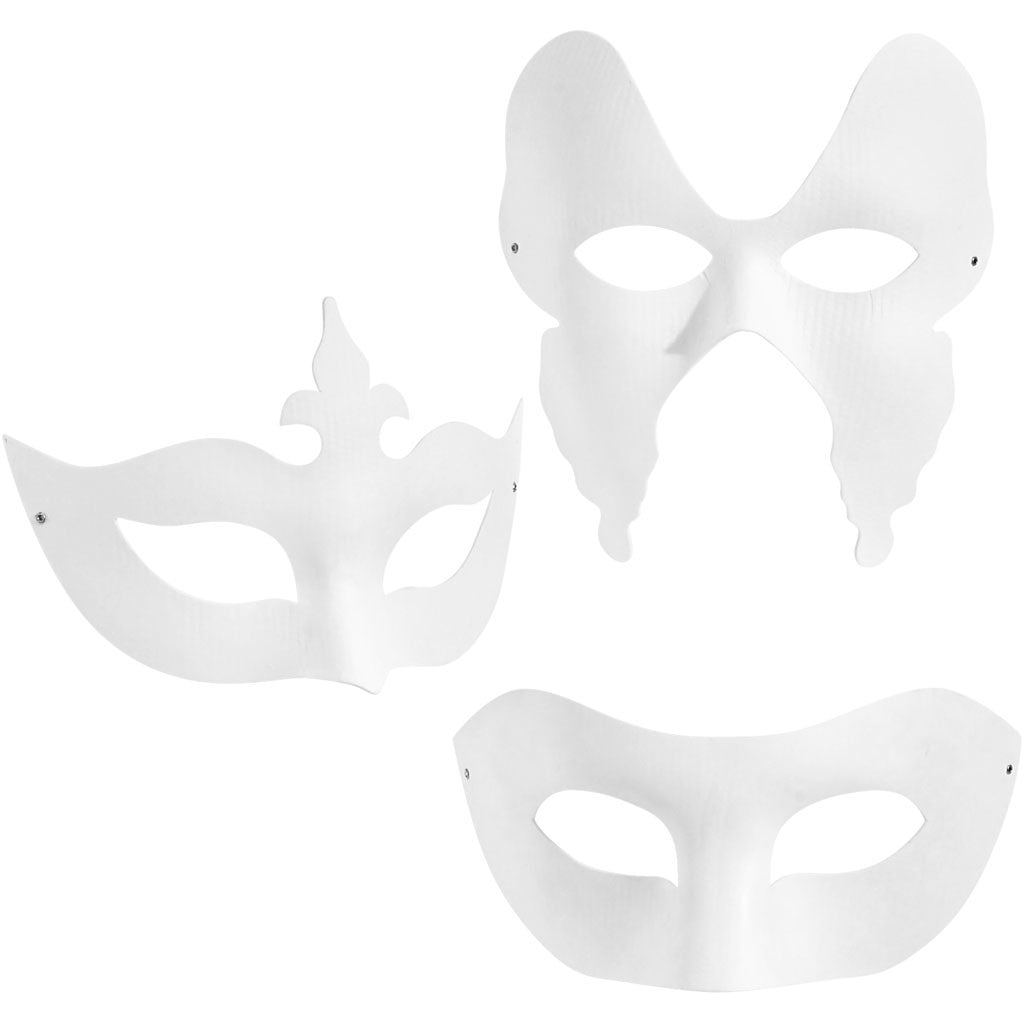 Masques, H : 10-20 cm, L : 18-20 cm, blanc, 3x4 pièces/ 1 Pq. [HOB-26356]