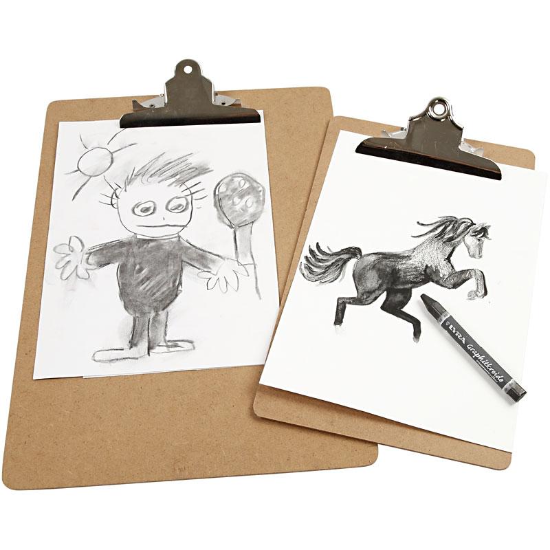 Plaque à pince pour dessin ou écriture, A4, dim. 23x34x0,3 cm, 1 pièce [HOB-265880]