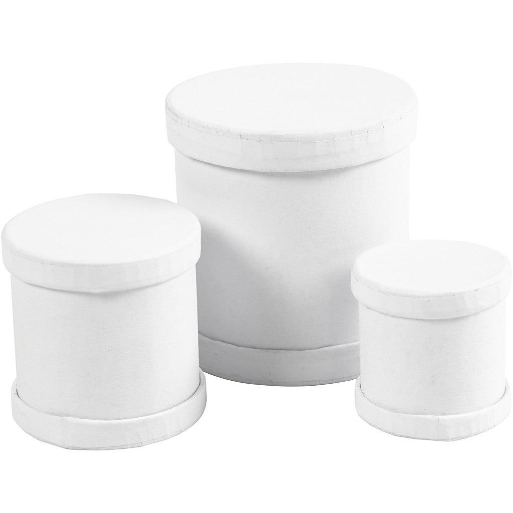 Boîtes tambour, H : 4+5+7 cm, d 4+5+6,5 cm, blanc, 1 set [HOB-26803]