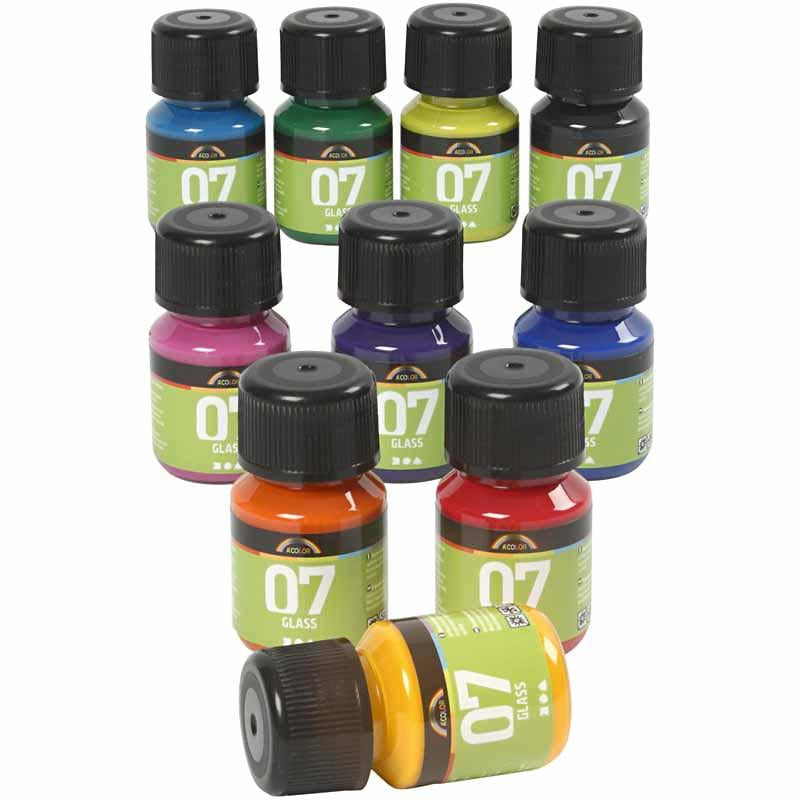 A-Color Glass Paint, assorted colours, 10x30 ml
