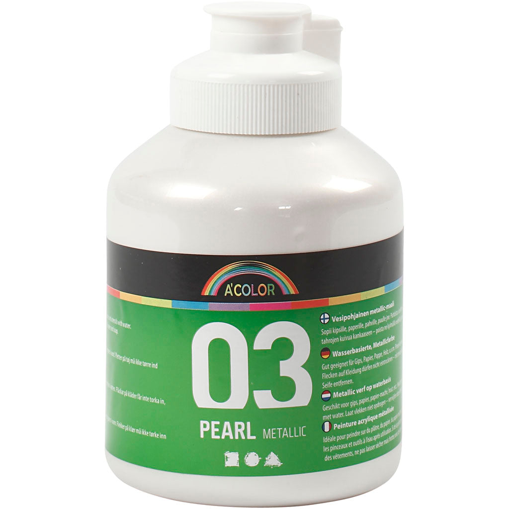 Acrylic Paint Metallic, metallic, white, 500 ml/ 1 bottle
