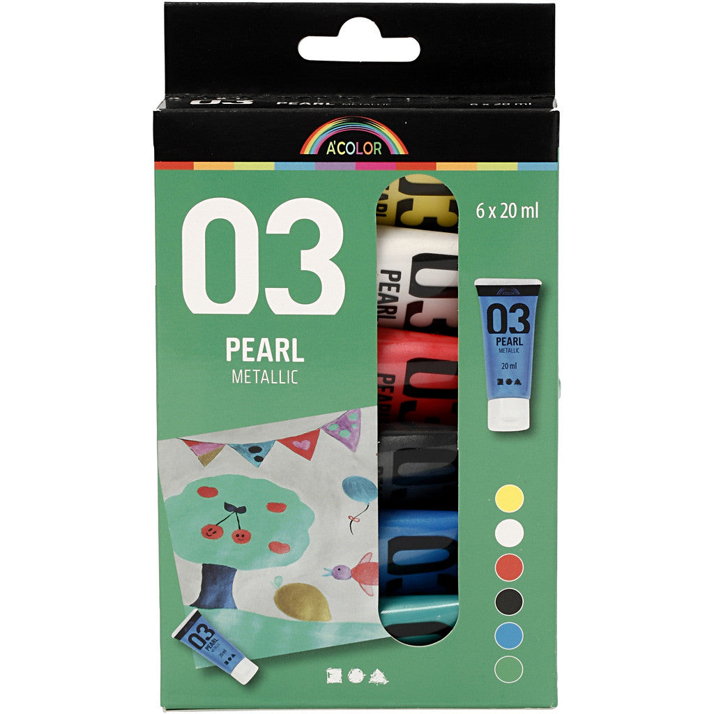 Peinture Acrylique Métallique, Métallisé, couleurs classiques, 6x20 ml/ 1 Pq. [HOB-32203]