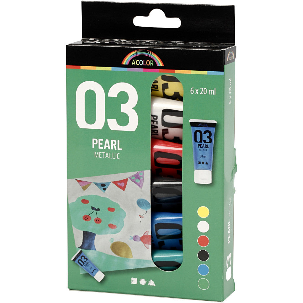 Peinture Acrylique Métallique, Métallisé, couleurs classiques, 6x20 ml/ 1 Pq. [HOB-32203]