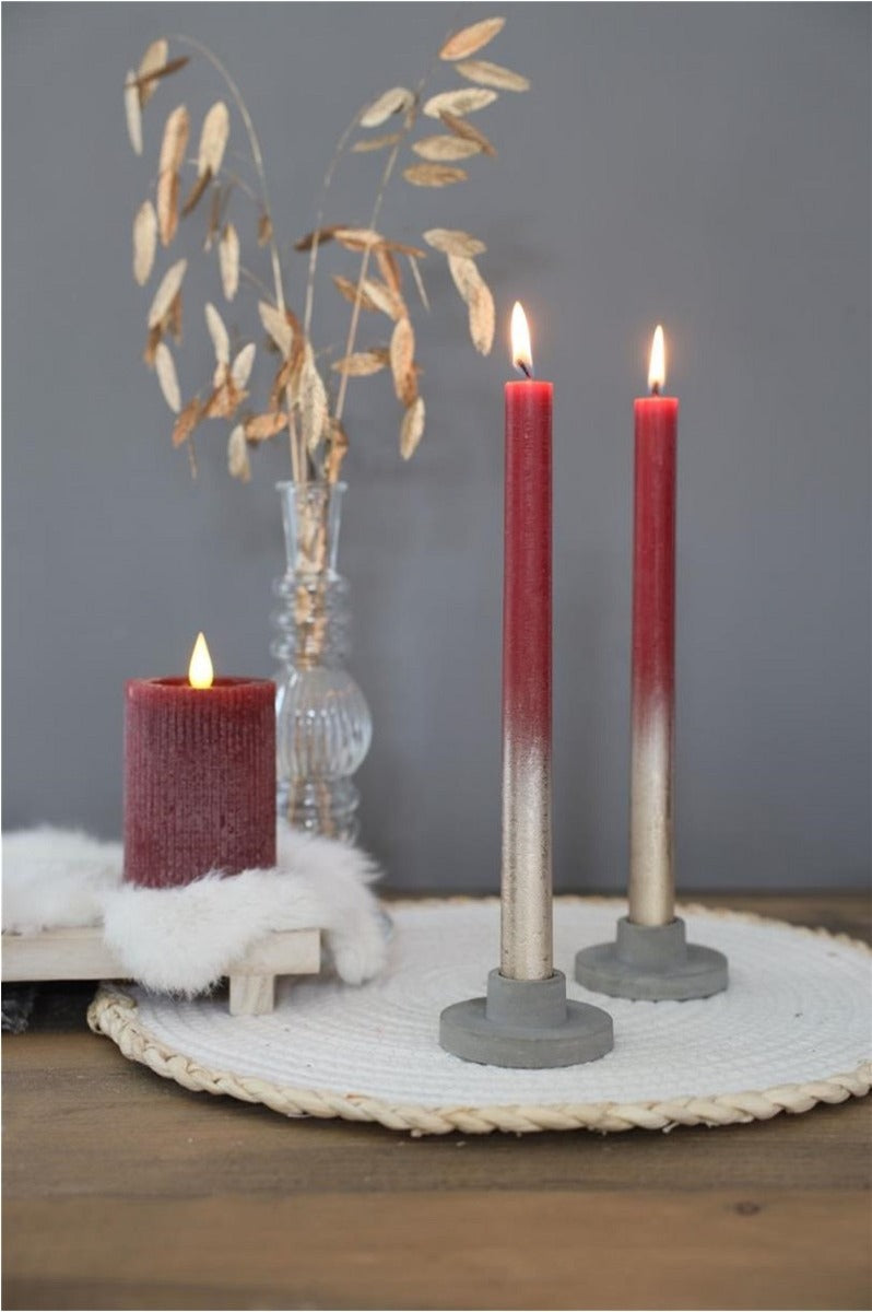 Bougies pour le dîner bordeaux avec spray d'or Ø2.1/h. 25cm (1 set) [IFS-32311]