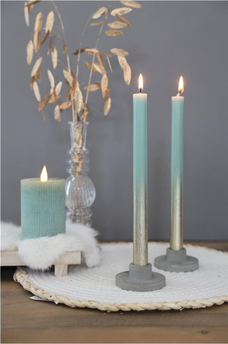 Bougies pour le dîner Eucalyptus Vert avec spray d'or Ø2.1/h. 25cm (1 set) [IFS-32315]