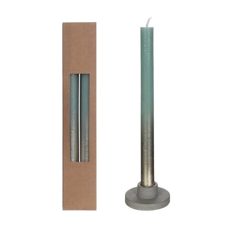 Dinner Candles eucalyptus Green with Gold Spray Ø2.1/h. 25cm (1 set)