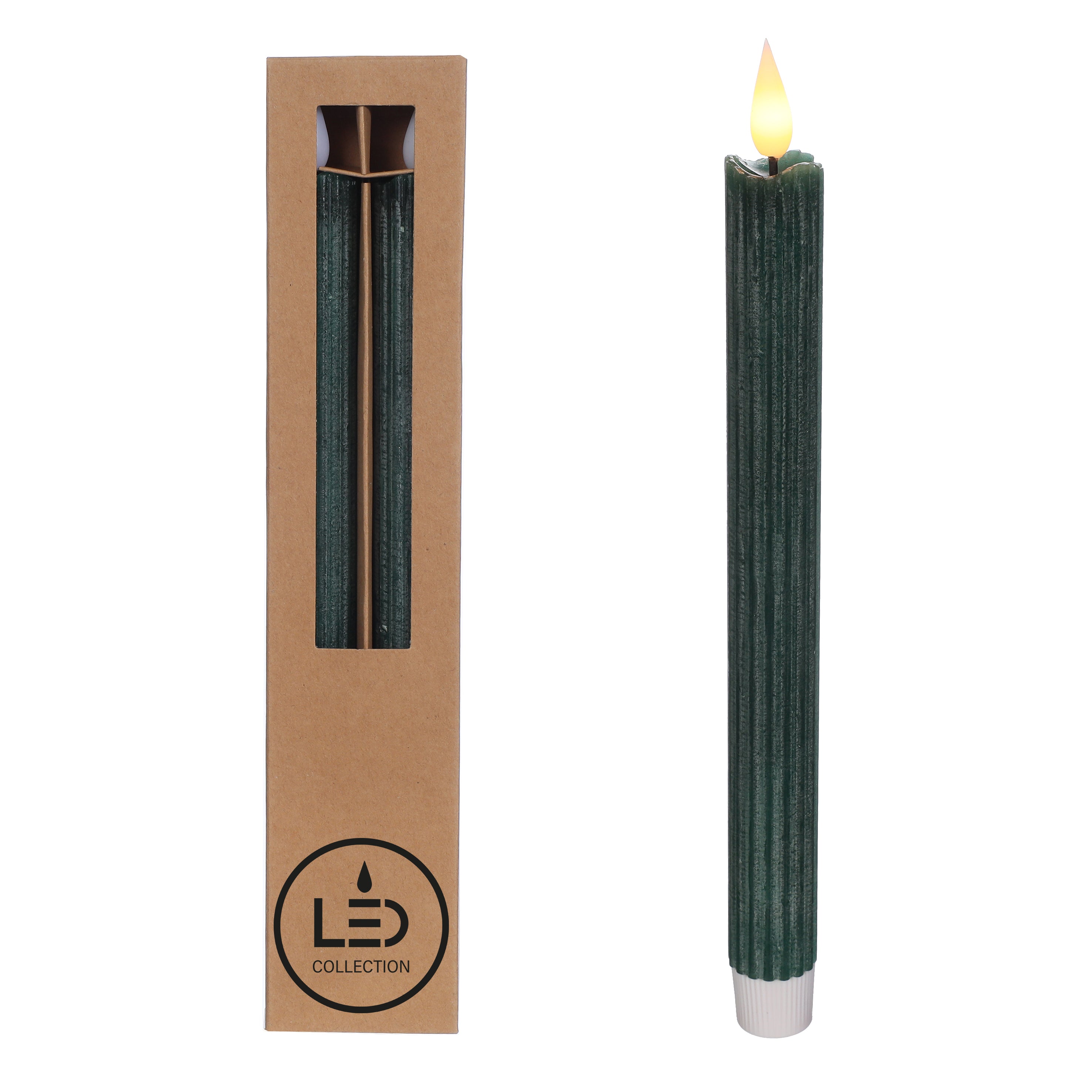 LED Pencil candle Ø2.1 h. 25cm moss green (Set 2 pcs)