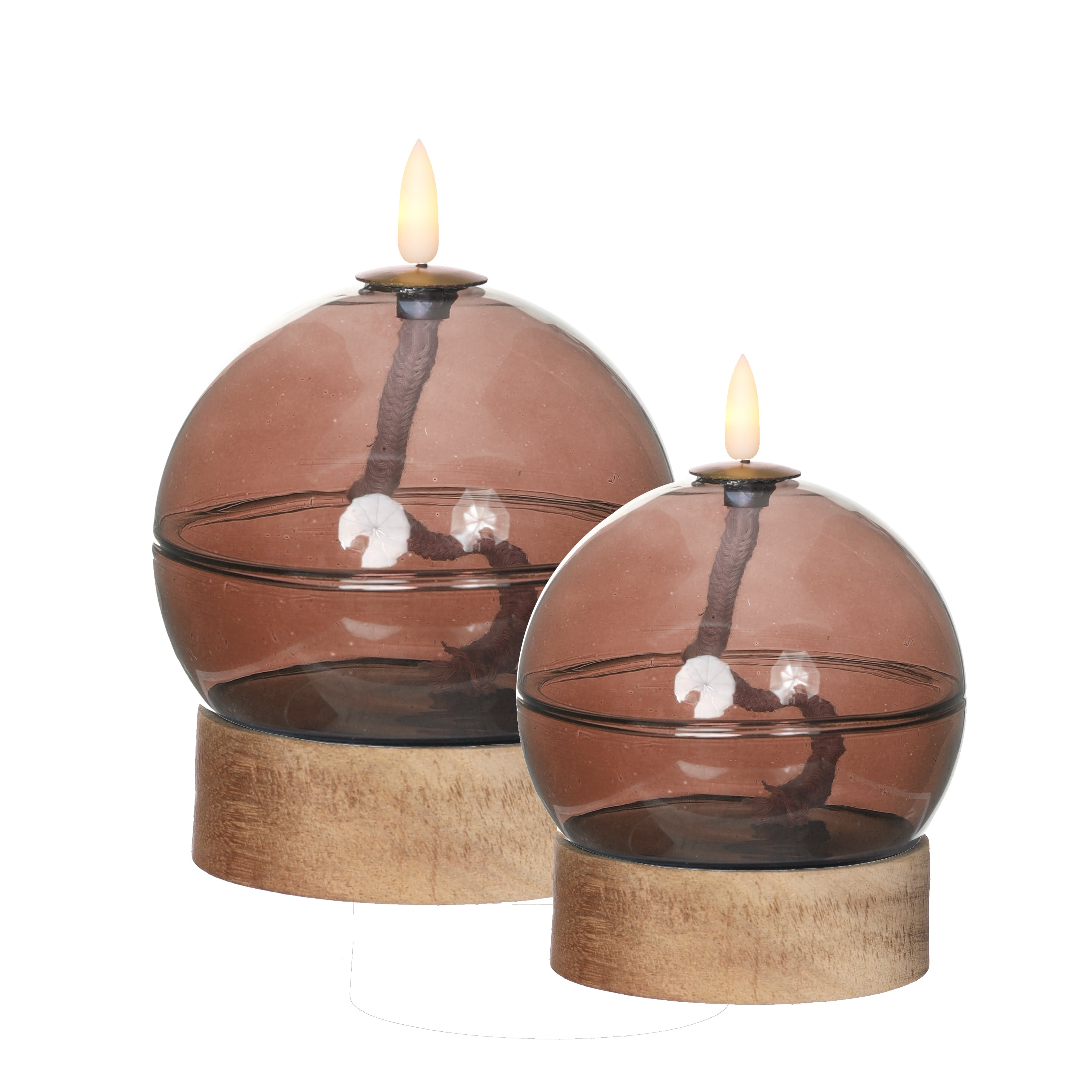 Lampe à huile LED h13,5 Ø10 cm acajou (1 pc) [IFS-32809]