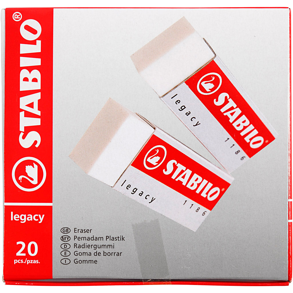 Gomme Stabilo, H : 1 cm, L : 6,3 cm, L : 2,3 cm, blanc, 20 pièces/ 1 Pq. [HOB-331405]