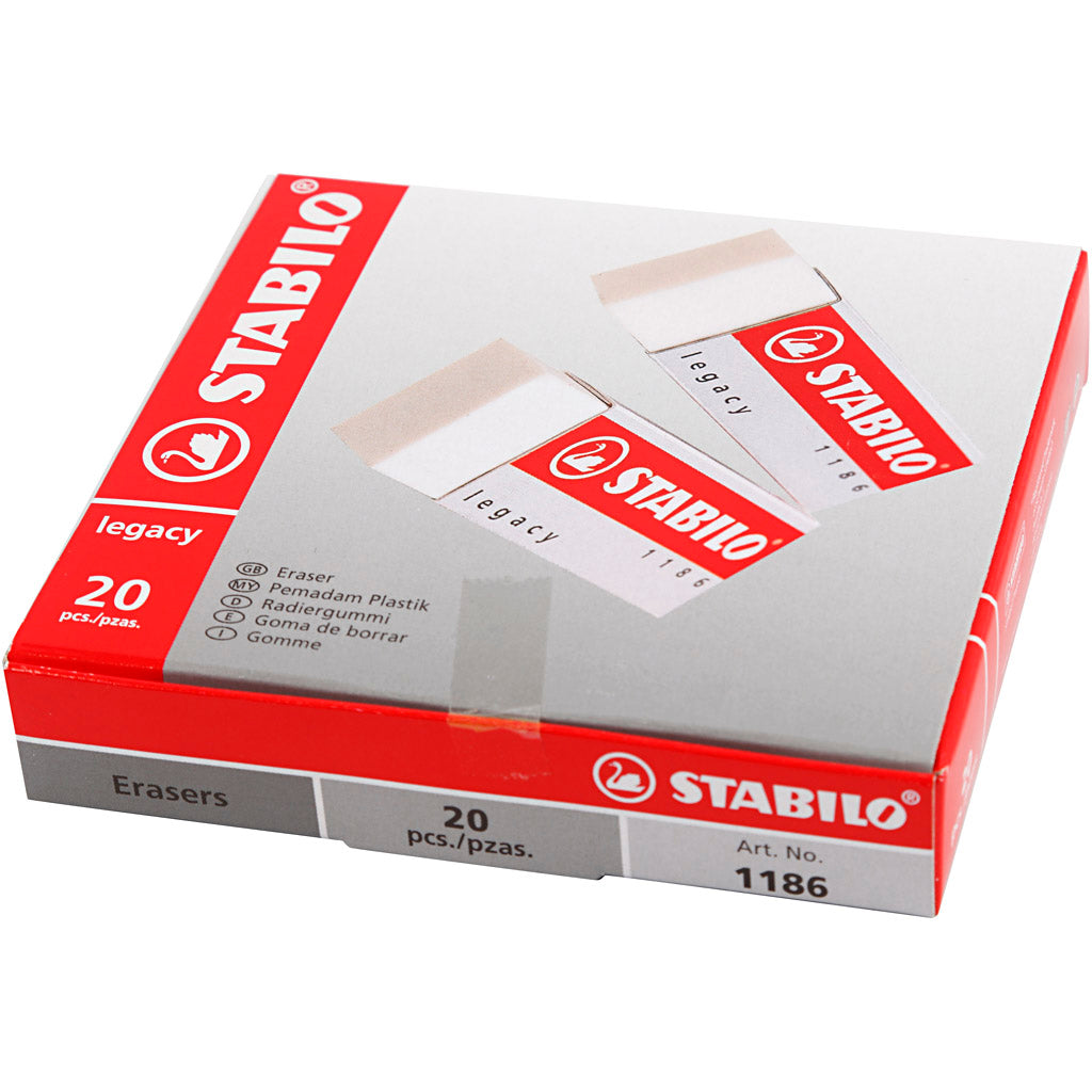 Gomme Stabilo, H : 1 cm, L : 6,3 cm, L : 2,3 cm, blanc, 20 pièces/ 1 Pq. [HOB-331405]