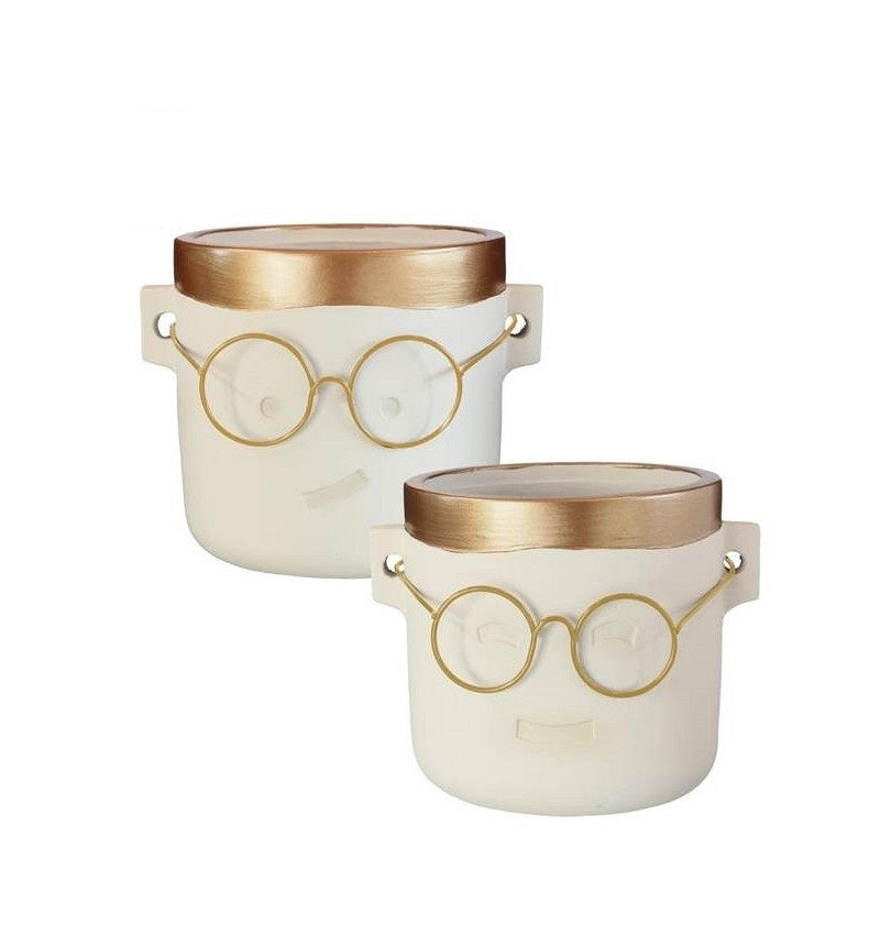 Plant pot  with glasses Gold 2 ass. Ø12 h:11,5 cm (6 Pcs)