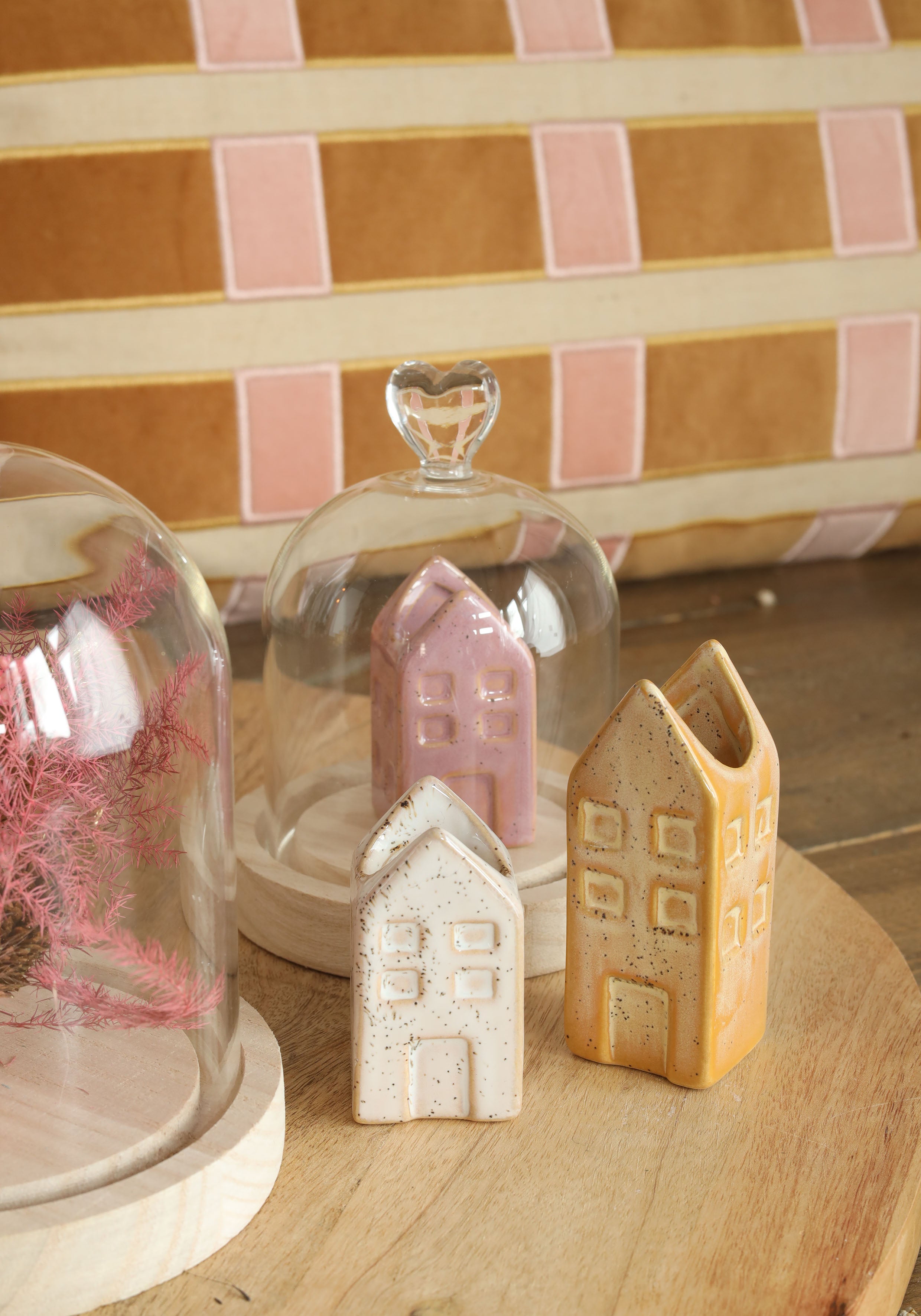 Cloche en verre avec bouton en verre avec base en bois Ø12 h.15 cm (1 pc) [IFS-29312]