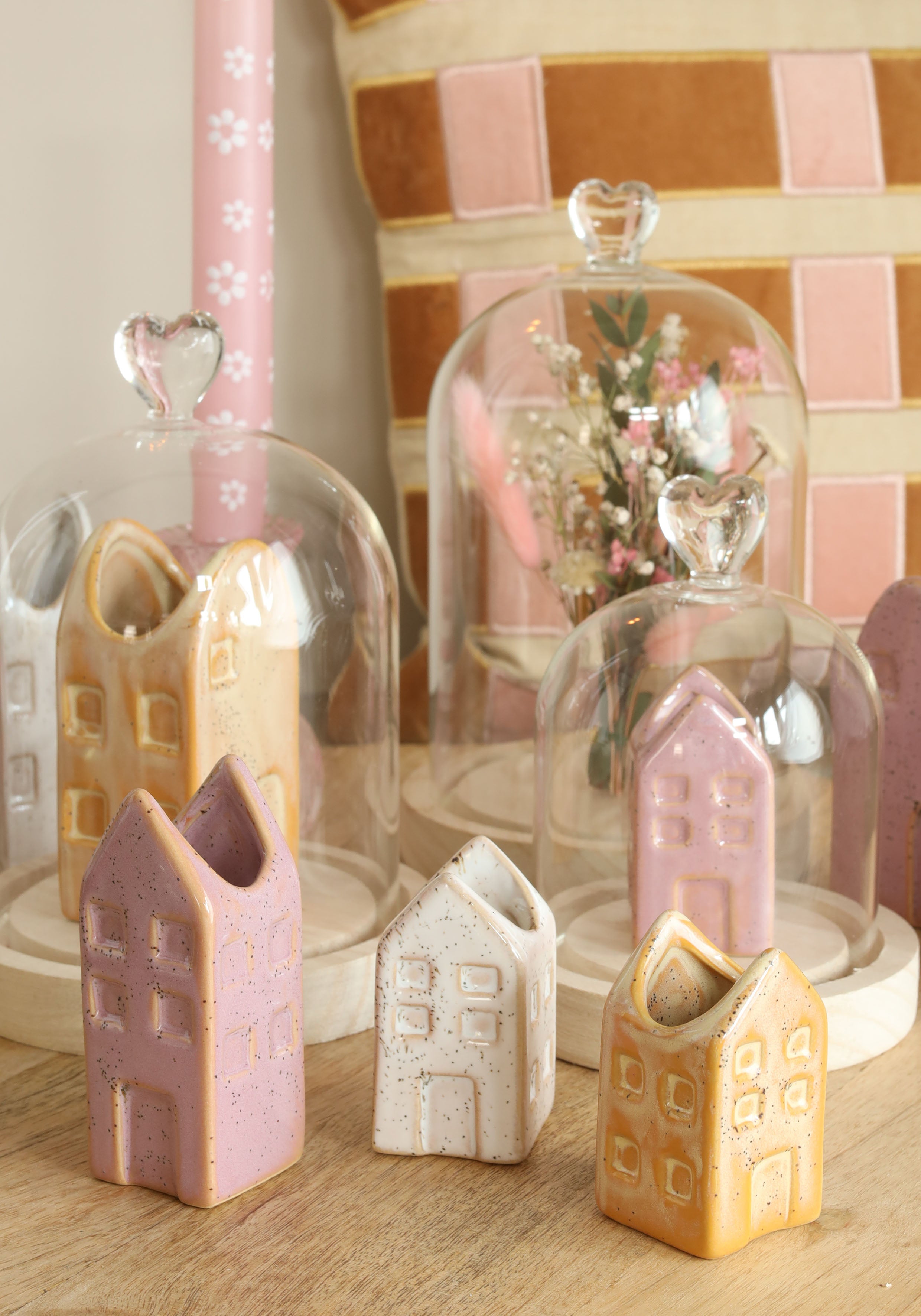 Cloche en verre avec bouton en verre avec base en bois Ø12 h.15 cm (1 pc) [IFS-29312]