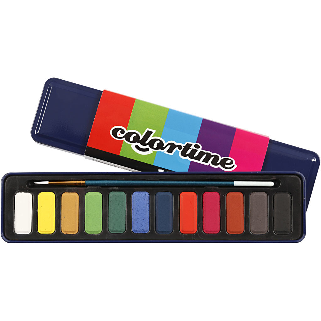 Kit Aquarelle, dim. 12x30 mm, 12 couleurs/ 1 Pq. [HOB-34236]
