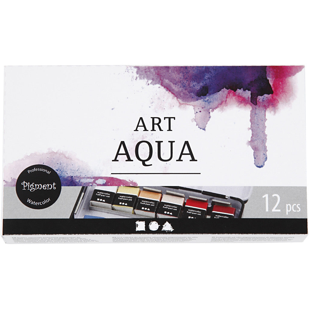Aquarelles Art, ½-pan, dim. 10x15x20 mm, couleurs classiques, 12 couleurs/ 1 Pq. [HOB-34244]