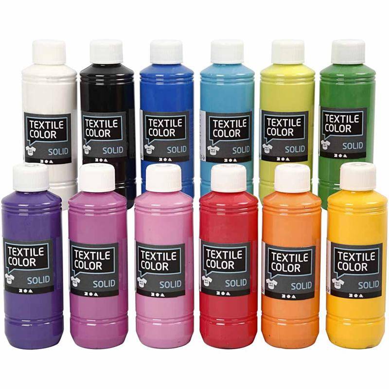 Textile Solid, opaque, assorted colours, 12x250 ml